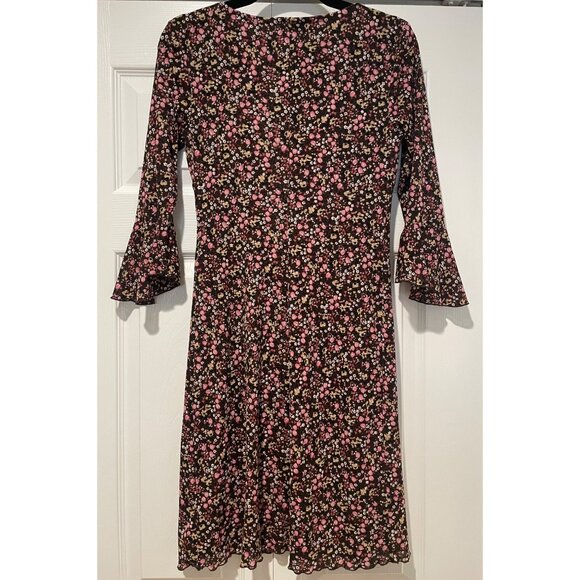 Vtg Y2K Byer Too Womens Chocolate Brown Floral Babydoll Dress Size XS Dark Fairy - Picture 2 of 12